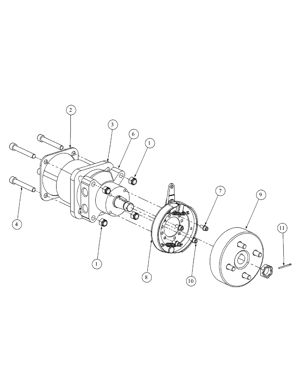 Brake Motor Mount And Hub Diagram and Parts List for M60-KW ROPS-53AH5D8X750-25HP Cub Cadet Lawn Tractor